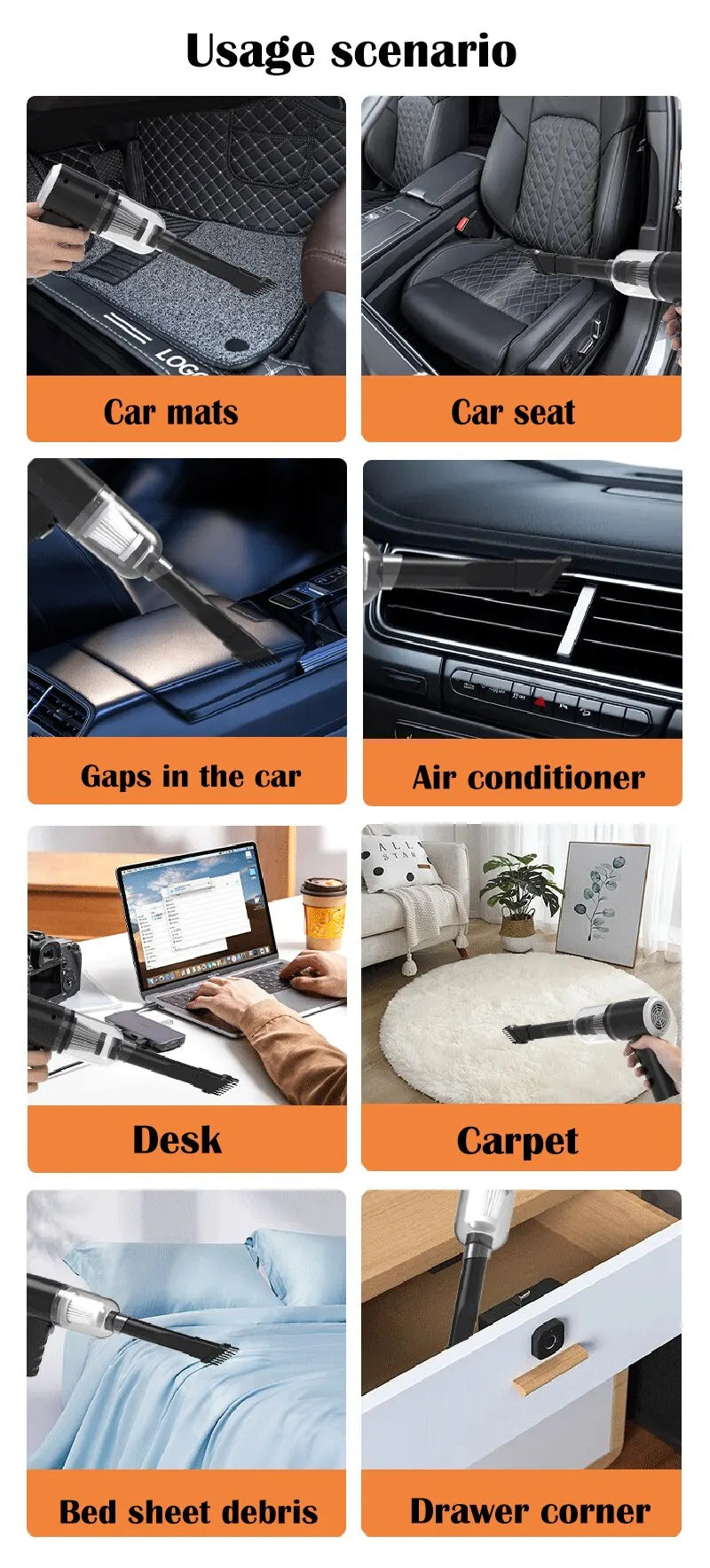 Portable Handheld Vacuum Cleaner – 9000Pa Cordless, 1200mAh, Car & Home Use